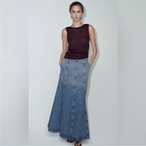 Zara High waisted Flare maxi Denim Skirt
